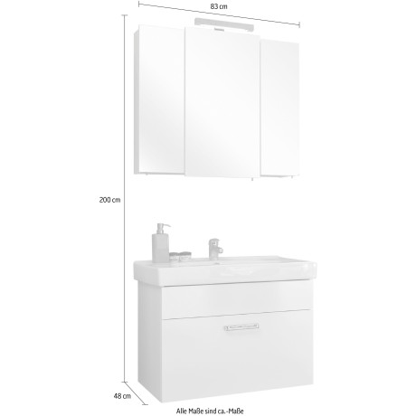 Saphir Badkamerserie Quickset 2-delig, keramieken wastafel met led-spiegelkast, badkameraccessoire-set (2-delig) afbeelding2 - 1