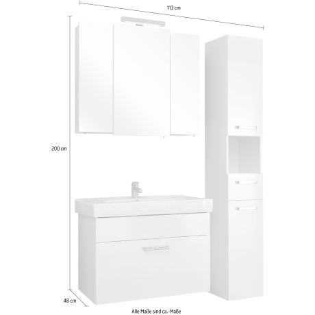 Saphir Badkamerserie Quickset 3-delig, keramieken wastafelonderkast met led-spiegelkast, badkameraccessoireset (4-delig) afbeelding2 - 1