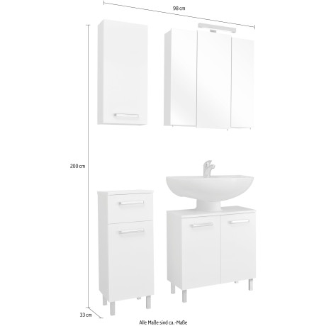 Saphir Badkamerserie Quickset 4-delig, wastafelonderkast met led-spiegelkast Onderkast, hangkast, incl. deurdempers, grepen chroom glans (4-delig) afbeelding2 - 1