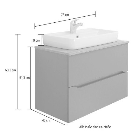 Saphir Badkamerserie Quickset 5-delig, keramieken opzetwasbak met led-spiegel Halfhoge kast, onderkast, hangend kastje, inclusief deurdemper, 6 deuren (8-delig) afbeelding2 - 1