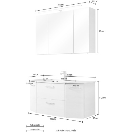 Saphir Badkamerserie Quickset 936 Onderkast met wasbak, inclusief deurdemper, grepen glanzend chroom (set, 2-delig) afbeelding2 - 1