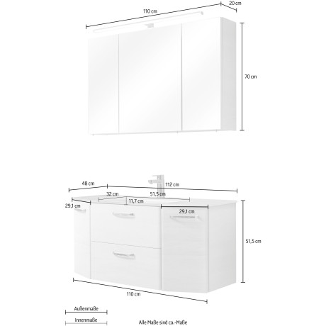 Saphir Badkamerserie Quickset 936 Onderkast met wasbak, inclusief deurdemper, grepen glanzend chroom (set, 2-delig) afbeelding2 - 1