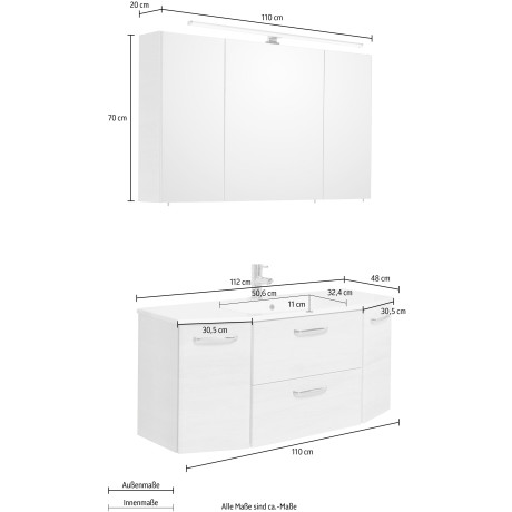 Saphir Badkamerserie Quickset 936 Onderkast met wasbak, inclusief deurdemper, grepen glanzend chroom (set, 2-delig) afbeelding2 - 1