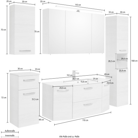 Saphir Badkamerserie Quickset 936 Wastafelmeubel, inclusief deurdemper, 9 deuren, 1 klep, grepen glanzend chroom (set, 5-delig) afbeelding2 - 1