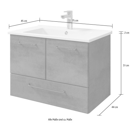 Saphir Badkamerserie Quickset 945 keramieken wastafelonderkast met onderkast, 75 cm breed Wastafelmeubel, 2 deuren, 1 lade, inclusief deurdemper, wastafelonderkast set (1 stuk) afbeelding2 - 1