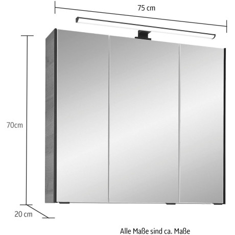 Saphir Badkamerspiegelkast Quickset 395 Badkamermeubel, 3 spiegeldeuren, 6 planken, 75 cm breed afbeelding2 - 1