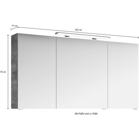 Saphir Badkamerspiegelkast Serie 4010 badkamer spiegelkast incl. LED-opbouwlamp Badkast 140 cm breed, 3 deuren, 6 glazen legplanken, incl. deurdemper afbeelding2 - 1