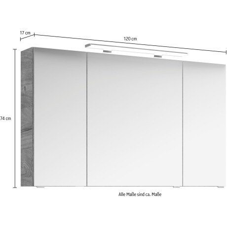 Saphir Badkamerspiegelkast Serie 4010 badkamer spiegelkast incl. LED-opbouwlamp Badkast 120 cm breed, 3 deuren, 6 glazen legplanken, incl. deurdemper afbeelding2 - 1