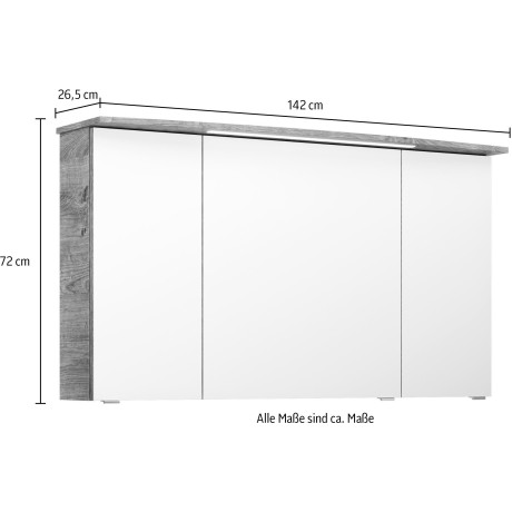 Saphir Badkamerspiegelkast Serie 4010 badkamer spiegelkast incl. LED-verlichting in krans Badkast 142 cm breed, 3 deuren, 6 glazen legplanken, incl. deurdemper afbeelding2 - 1