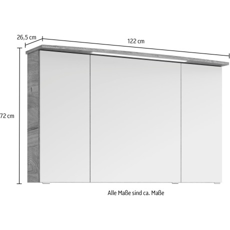 Saphir Badkamerspiegelkast Serie 4010 badkamer spiegelkast incl. LED-verlichting in krans Badkast 122 cm breed, 3 deuren, 6 glazen legplanken, incl. deurdemper afbeelding2 - 1