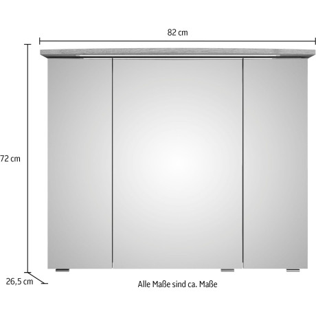 Saphir Badkamerspiegelkast Serie 4010 badkamer spiegelkast incl. LED-verlichting in krans Badkast 82 cm breed, 3 deuren, 6 glazen legplanken, incl. deurdemper afbeelding2 - 1