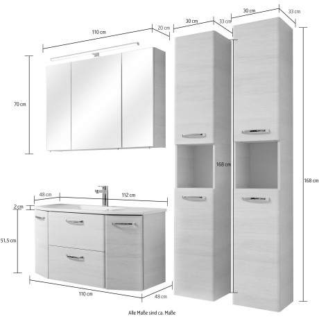 Saphir Badmeubelset Quickset 936 4-delig, mineraalmarmeren wastafel en led-spiegelkast (set, 4 stuks) afbeelding2 - 1