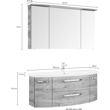 Saphir Badmeubelset Serie 4010 2-delig keramische wastafel met LED-spiegelkast Badkamer set 122 cm breed, incl. deurdemper, 5 deuren, 2 lades (set) afbeelding2 - 1