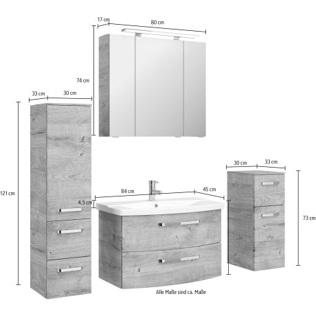 Saphir Badmeubelset Serie 4010 4-delig keramische wastafel met LED-spiegelkast (set) afbeelding2 - 1