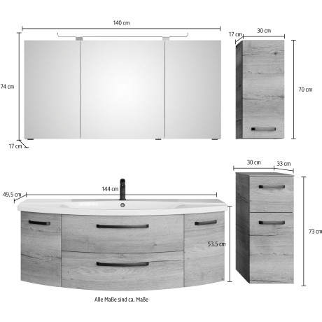 Saphir Badmeubelset Serie 4010 4-delig keramische wastafel met LED-spiegelkast (set) afbeelding2 - 1