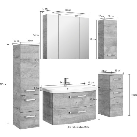 Saphir Badmeubelset Serie 4010 5-delig keramische wastafel met LED-spiegelkast Bad set met onderkast, hangkast, middelkast, incl. deurdemper (set) afbeelding2 - 1