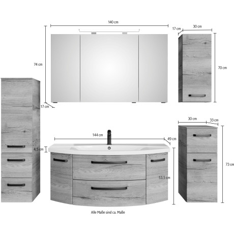 Saphir Badmeubelset Serie 4010 5-delig keramische wastafel met LED-spiegelkast Bad set met onderkast, hangkast, middelkast, incl. deurdemper (set) afbeelding2 - 1