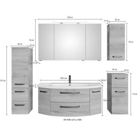 Saphir Badmeubelset Serie 4010 5-delig keramische wastafel met LED-spiegelkast Bad set met onderkast, hangkast, middelkast, incl. deurdemper (set) afbeelding2 - 1