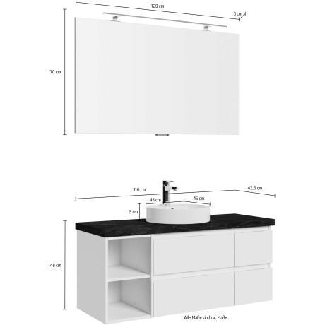 Saphir Badmeubelset Serie 4035 2-delig, keramisch opzetwasbak met LED-spiegel Wastafel incl. deurdemper, 120 cm breed, 4 lades, 3 deuren (set) afbeelding2 - 1