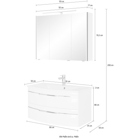 Saphir Badmeubelset Serie 7045 2-delig, mineraalmarmeren wastafel met led-spiegelkast (set, 2 stuks) afbeelding2 - 1