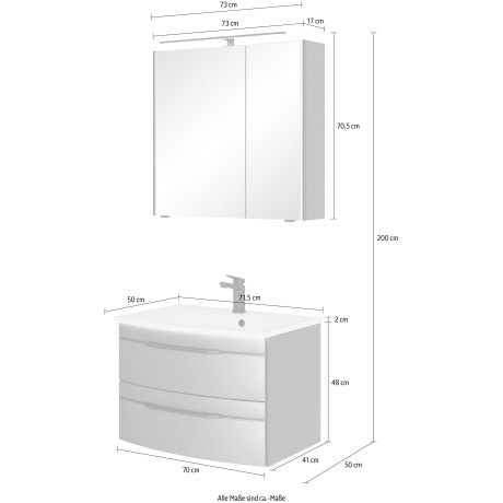 Saphir Badmeubelset Serie 7045 2-delig, mineraalmarmeren wastafel met led-spiegelkast (set, 2 stuks) afbeelding2 - 1