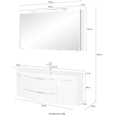 Saphir Badmeubelset Serie 7045 2-delig, mineraalmarmeren wastafel met led-spiegelkast (set, 2 stuks) afbeelding2 - 1