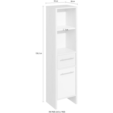 Saphir Halfhoge kast Quickset 350 Badkamermeubel 33 cm breed, 1 deur, 1 lade, 2 planken Badkamer midikast, licht dennenhout Ida, handgrepen in aluminiumkleur (1 stuk) afbeelding2 - 1