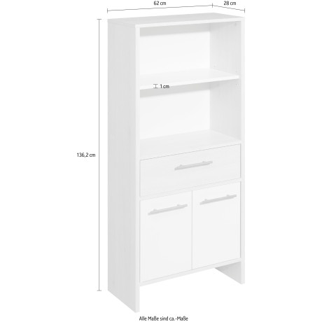 Saphir Halfhoge kast Quickset 350 Badkamermeubel 62 cm breed, 2 deuren, 1 lade, 2 vakken Badkamer midikast, licht dennenhout Ida, handgrepen in aluminiumkleur (1 stuk) afbeelding2 - 1