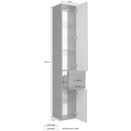 Saphir Hoge kast Quickset 328 Hoge badkamerkast inclusief deurdemper, grepen in glanzend chroom afbeelding2 - 1