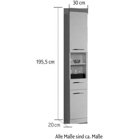 Saphir Hoge kast Quickset 335 Badkamermeubel 30 cm breed, 2 deuren, 1 nis, 1 lade afbeelding2 - 1