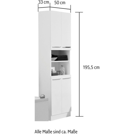 Saphir Hoge kast Quickset 335 Badkamermeubel 50 cm breed, 4 deuren, 1 nis, 3 legplanken afbeelding2 - 1