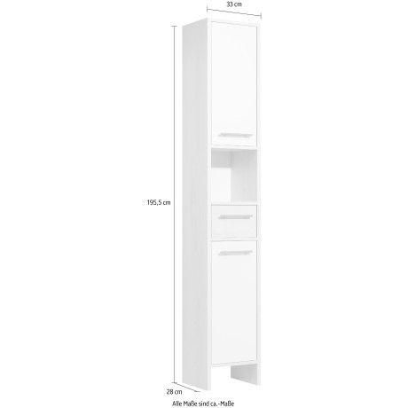 Saphir Hoge kast Quickset 350 Badkamermeubel 33 cm breed, 2 deuren, 1 lade, 1 nis Badkamer hoge kast, licht dennenhout Ida, handgrepen in aluminiumkleur (1 stuk) afbeelding2 - 1