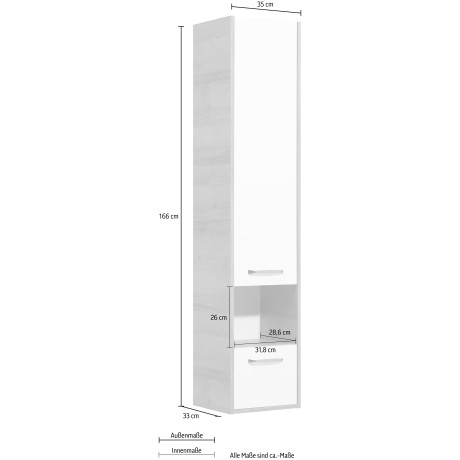 Saphir Hoge kast Quickset 362 Hoge badkamerkast inclusief deurdemper, grepen in glanzend chroom afbeelding2 - 1