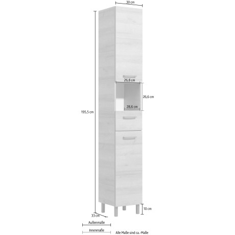 Saphir Hoge kast Quickset 919 Badkamer hoge kast incl. deurdemper, grepen in grijs afbeelding2 - 1