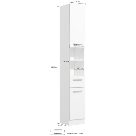 Saphir Hoge kast Quickset 953 Hoge badkamerkast, glanzend wit, grepen in beton-look afbeelding2 - 1