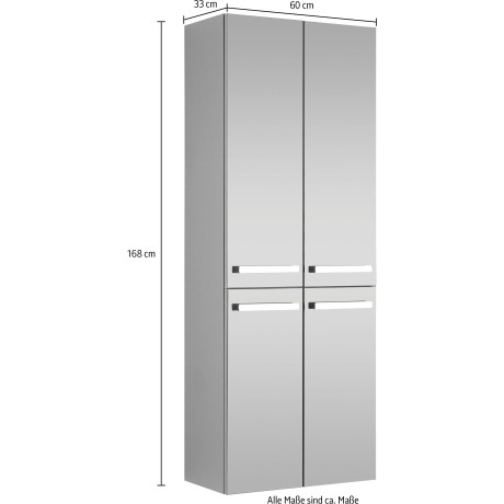 Saphir Hoge kast Serie 4005 badkamerkast 60 cm breed, met 4 deuren, 4 glazen planken afbeelding2 - 1