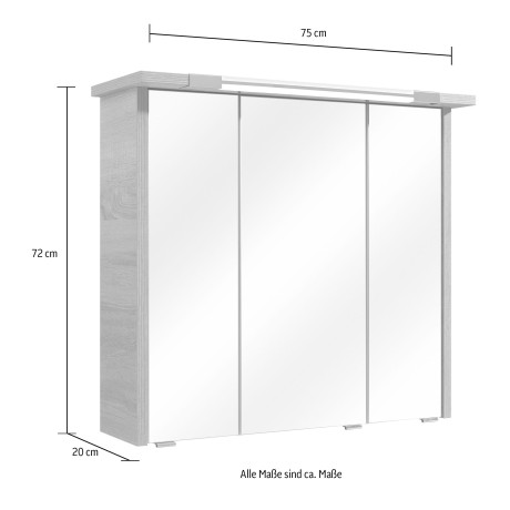 Saphir Spiegelkast Quickset 382 Badkamermeubel, 3 spiegeldeuren, 6 legplanken, 75 cm breed afbeelding2 - 1