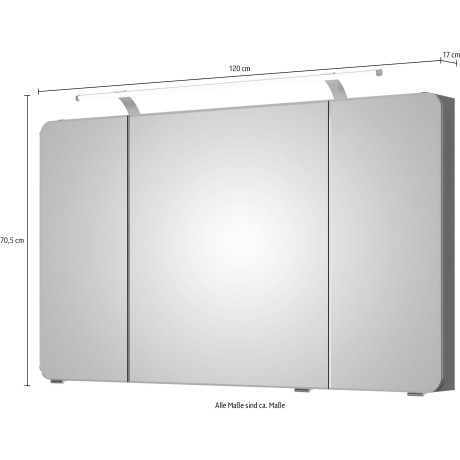 Saphir Spiegelkast Serie 4005 badkamer spiegelkast incl. LED-opbouwlamp Badkast 120 cm breed, 3 deuren, 6 glazen legplanken, incl. deurdemper afbeelding2 - 1