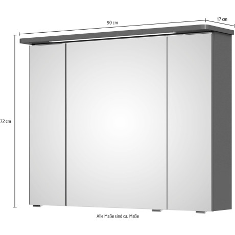 Saphir Spiegelkast Serie 4005 badkamer spiegelkast incl. LED-kransverlichting Badkast 90 cm breed, 3 deuren, 6 glazen legplanken, incl. deurdemper afbeelding2 - 1