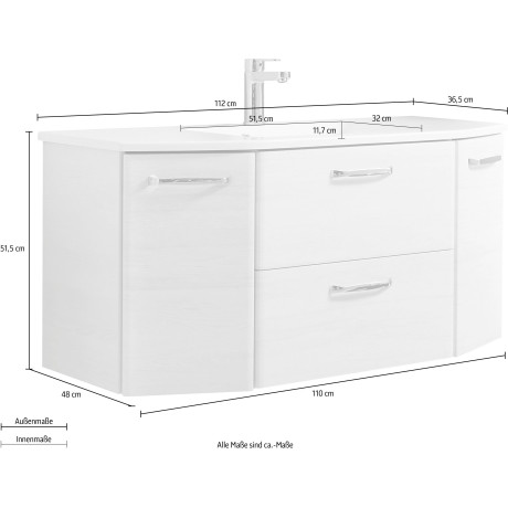 Saphir Wastafelonderkast Quickset 936 Onderkast met wasbak, inclusief deurdemper, grepen glanzend chroom afbeelding2 - 1