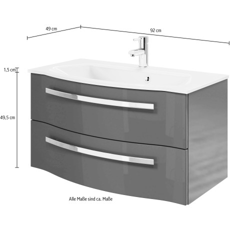 Saphir Wastafelonderkast Serie 4005 glazen wastafel met onderkast, 92 cm breed afbeelding2 - 1