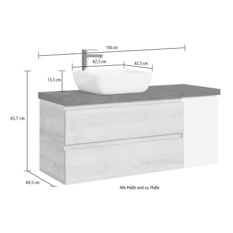 Saphir Wastafelonderkast Serie 4035 118 cm met keramisch opzetwastafel en wastafelblad afbeelding2 - 1