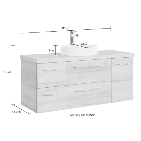 Saphir Wastafelonderkast Serie 4035 keramieken opzetwasbak met onderkast, 118 cm breed Wasplaats, 4 lades, 1 deur, incl. deurdemper, handgreep chroom glans afbeelding2 - 1