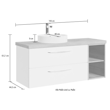 Saphir Wastafelonderkast Serie 4035 keramieken opzetwasbak met onderkast, 118 cm breed afbeelding2 - 1