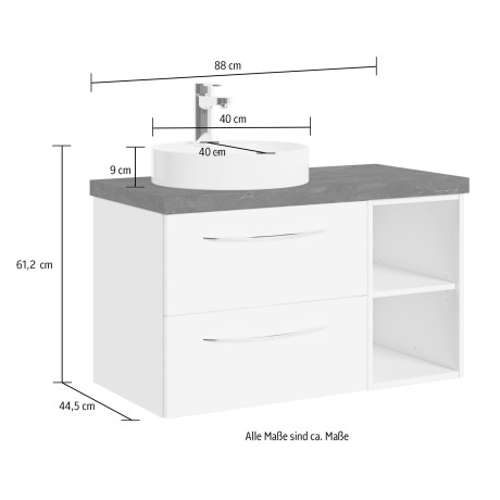 Saphir Wastafelonderkast Serie 4035 keramieken opzetwasbak met onderkast, 88 cm breed Wasplaats met 2 lades, schapvakken, handgrepen in chroom glans afbeelding2 - 1