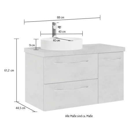 Saphir Wastafelonderkast Serie 4035 keramieken opzetwasbak met onderkast, 88 cm breed afbeelding2 - 1