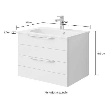 Saphir Wastafelonderkast Serie 6025 mineraalmarmeren wastafel met onderkast, 67 cm breed (2-delig) afbeelding2 - 1