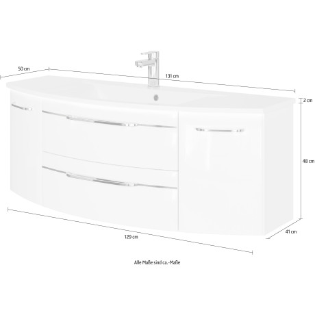 Saphir Wastafelonderkast Serie 7045 mineraalmarmeren wastafel en onderkast, 131 cm breed afbeelding2 - 1