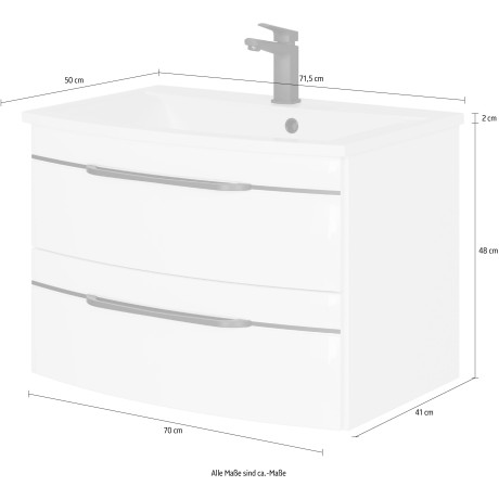 Saphir Wastafelonderkast Serie 7045 mineraalmarmeren wastafel en onderkast, 71,5 cm breed afbeelding2 - 1