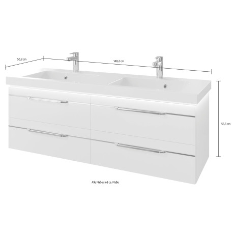 Saphir Wastafelonderkast Serie Balto mineraalmarmeren wastafel met onderkast, 147,8 cm breed (2-delig) afbeelding2 - 1